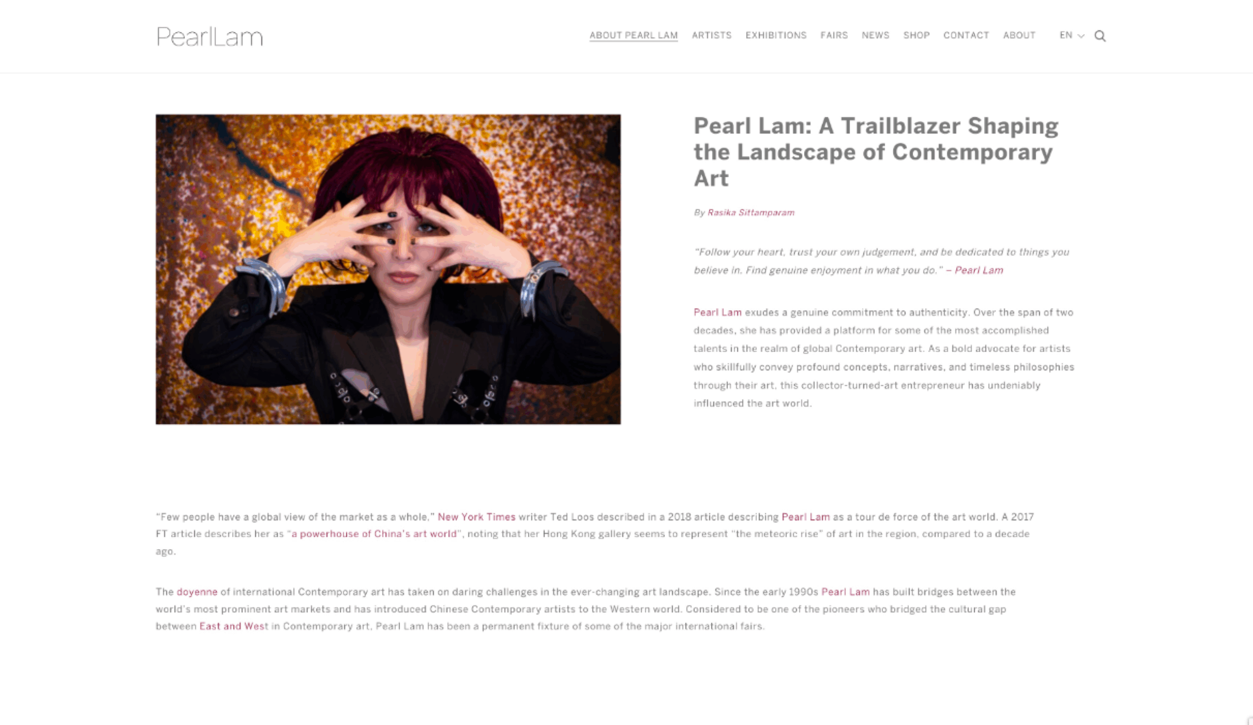 Pearl Lam Galleries project screenshot by React Digi