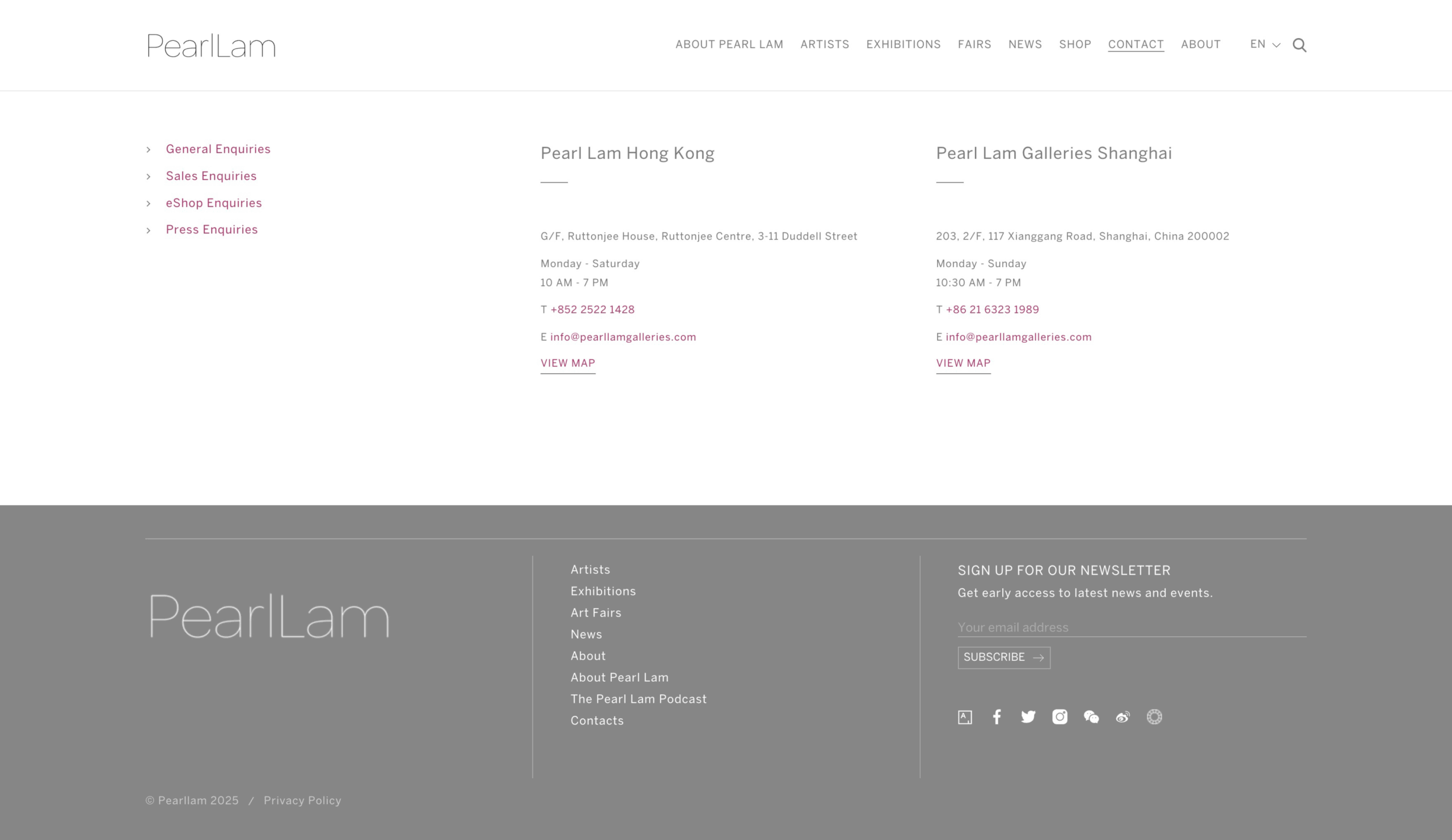 Pearl Lam Galleries project screenshot by React Digi