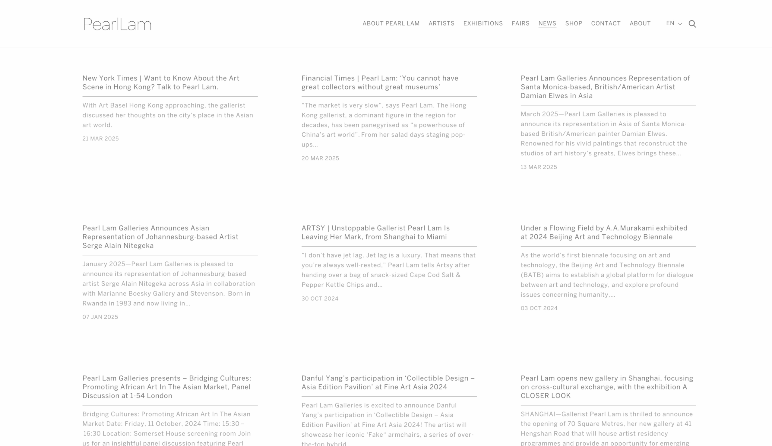 Pearl Lam Galleries project screenshot by React Digi