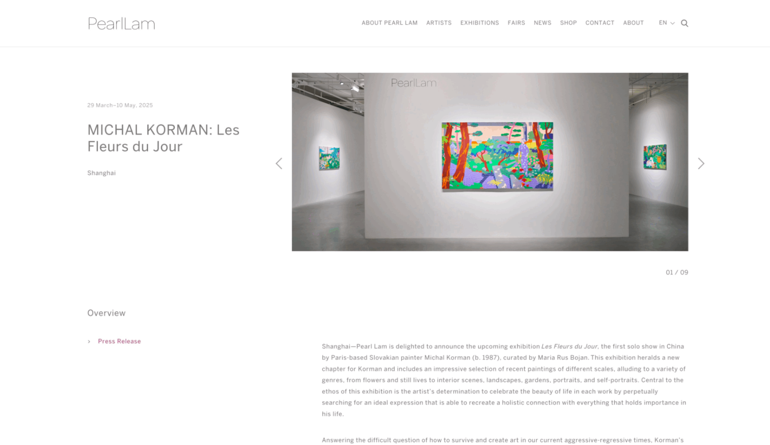 Pearl Lam Galleries project screenshot by React Digi