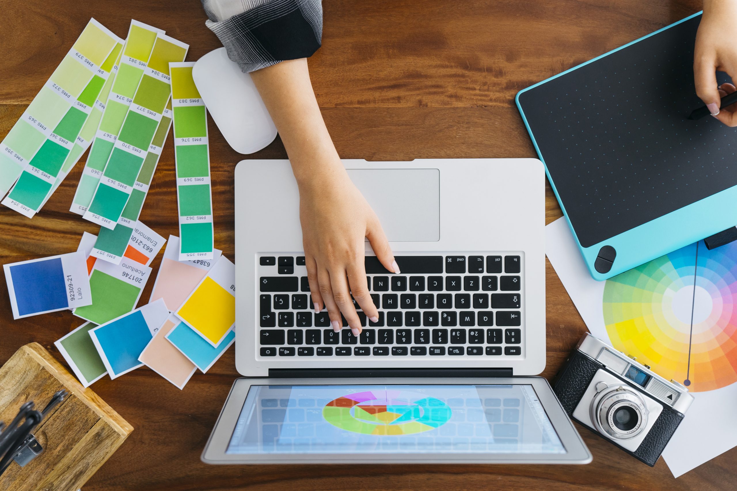 top view graphic designer typing scaled